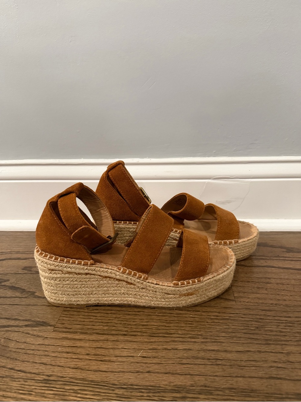 Womens Tan Suede Espadrille Wedge Sandals